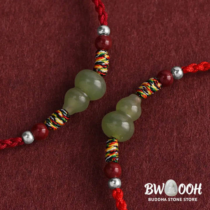 Buddha Stones Natural Hetian Jade Gourd Protection Luck Braided Bracelet Anklet - BWOOOH - Bracelet Anklet