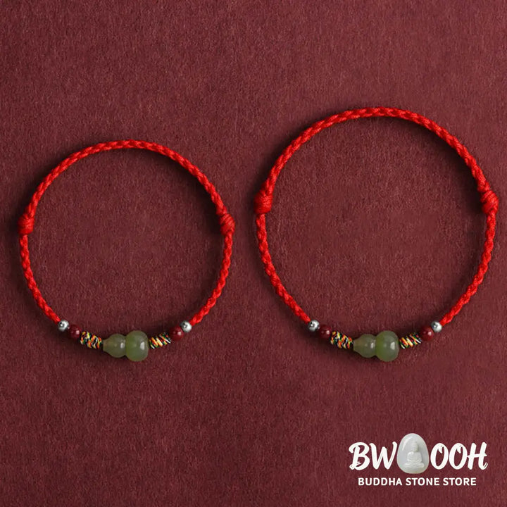 Buddha Stones Natural Hetian Jade Gourd Protection Luck Braided Bracelet Anklet - BWOOOH - Bracelet Anklet