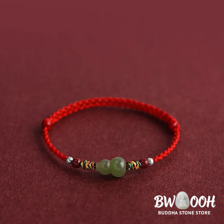 Buddha Stones Natural Hetian Jade Gourd Protection Luck Braided Bracelet Anklet - BWOOOH - Bracelet Anklet