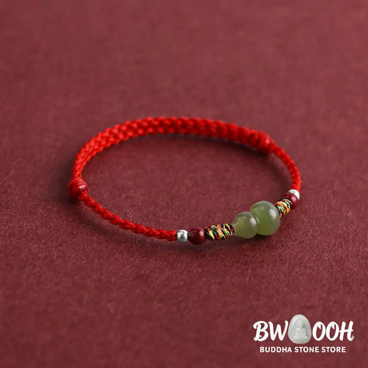 Buddha Stones Natural Hetian Jade Gourd Protection Luck Braided Bracelet Anklet - BWOOOH - Bracelet Anklet