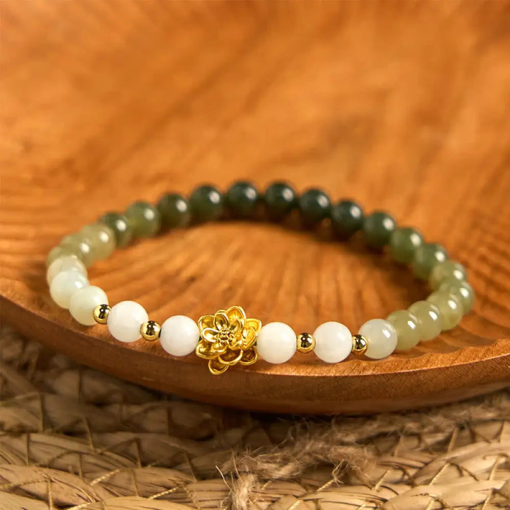 BWOOOH Natural Hetian Jade Gradient Lotus Abundance Bracelet - BWOOOH - Jade(Wrist Circumference15-16cm)