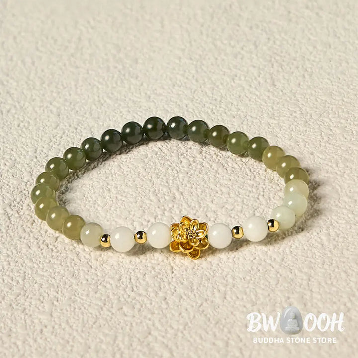Buddha Stones Natural Hetian Jade Gradient Lotus Abundance Bracelet - BWOOOH - Jade(Wrist Circumference15-16cm)