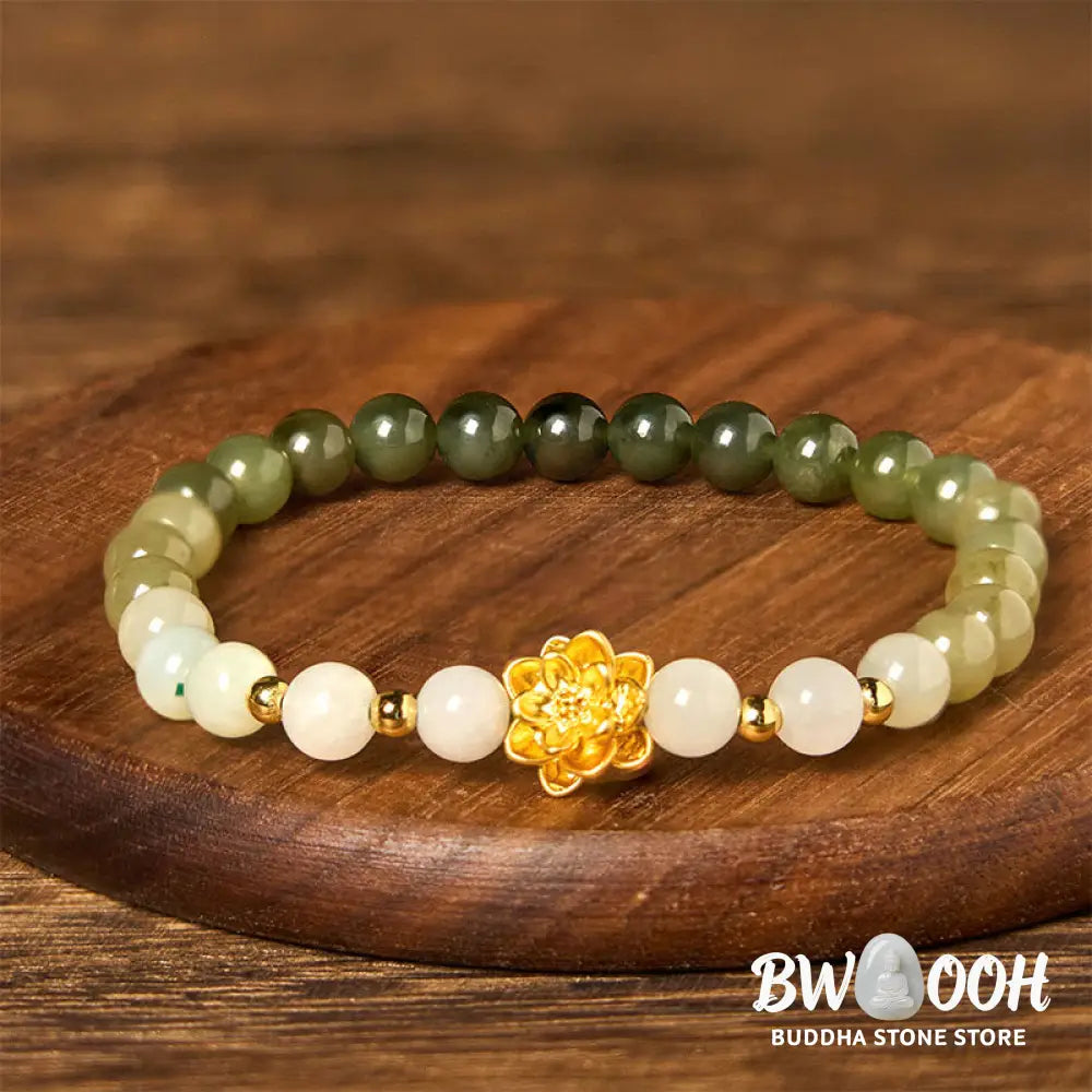 Buddha Stones Natural Hetian Jade Gradient Lotus Abundance Bracelet - BWOOOH - Jade(Wrist Circumference15-16cm)
