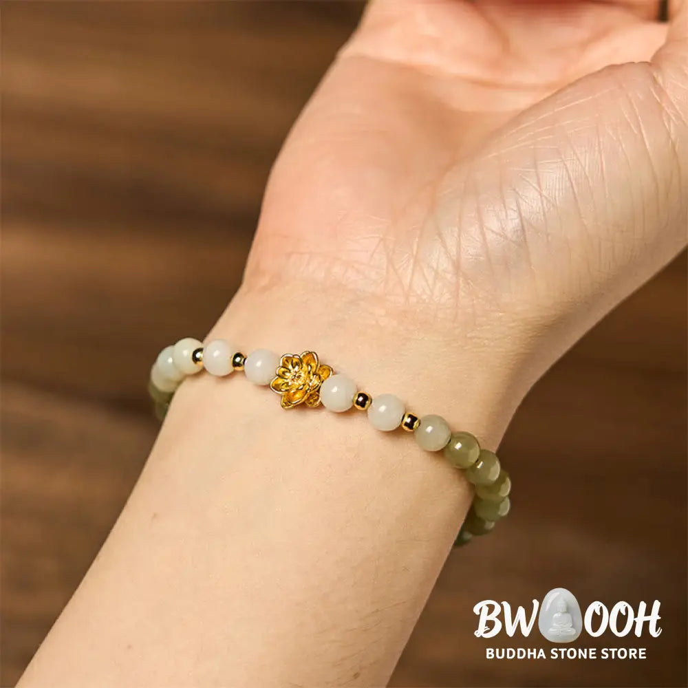 Buddha Stones Natural Hetian Jade Gradient Lotus Abundance Bracelet - BWOOOH - Jade(Wrist Circumference15-16cm)