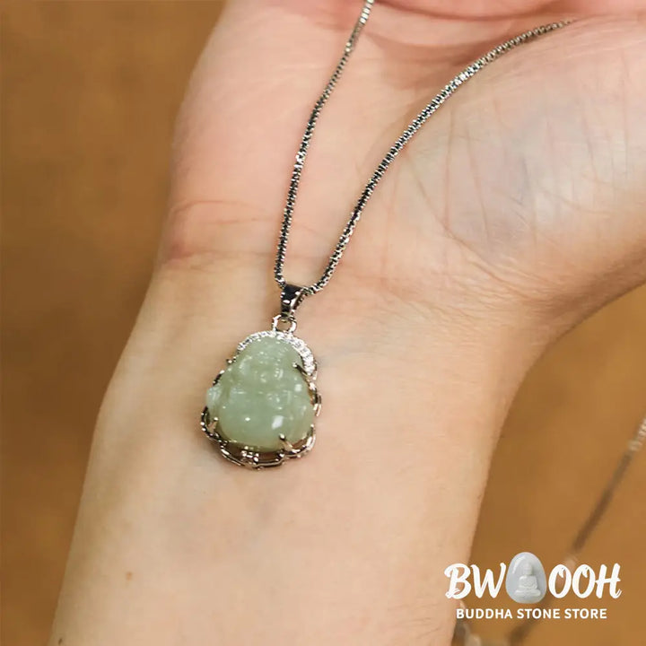 Buddha Stones Natural Hetian Jade Laughing Buddha Abundance Necklace Pendant - BWOOOH - Hetian