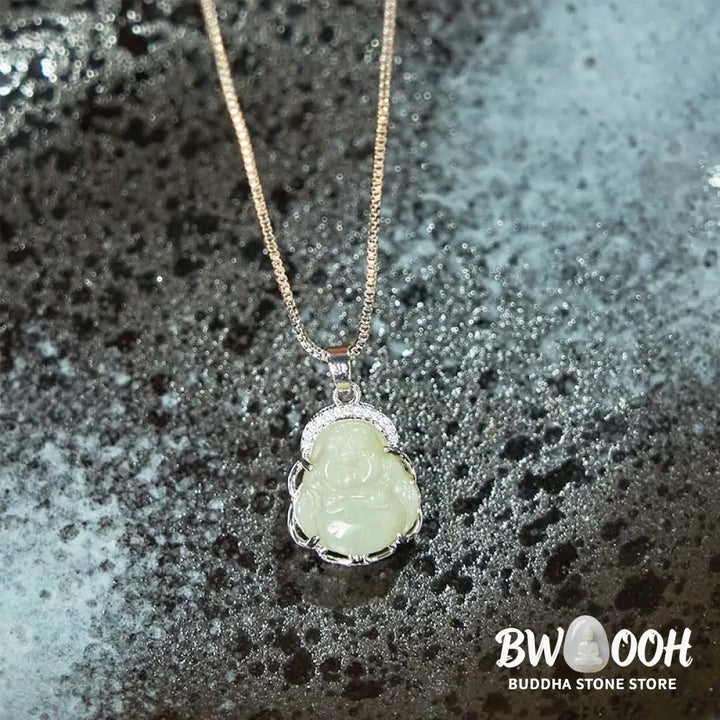 Buddha Stones Natural Hetian Jade Laughing Buddha Abundance Necklace Pendant - BWOOOH - Hetian