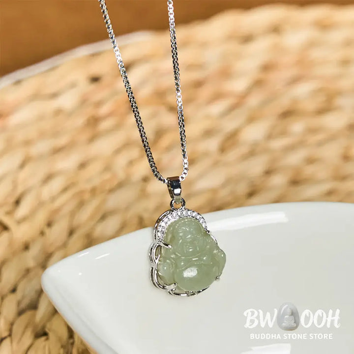 Buddha Stones Natural Hetian Jade Laughing Buddha Abundance Necklace Pendant - BWOOOH - Hetian