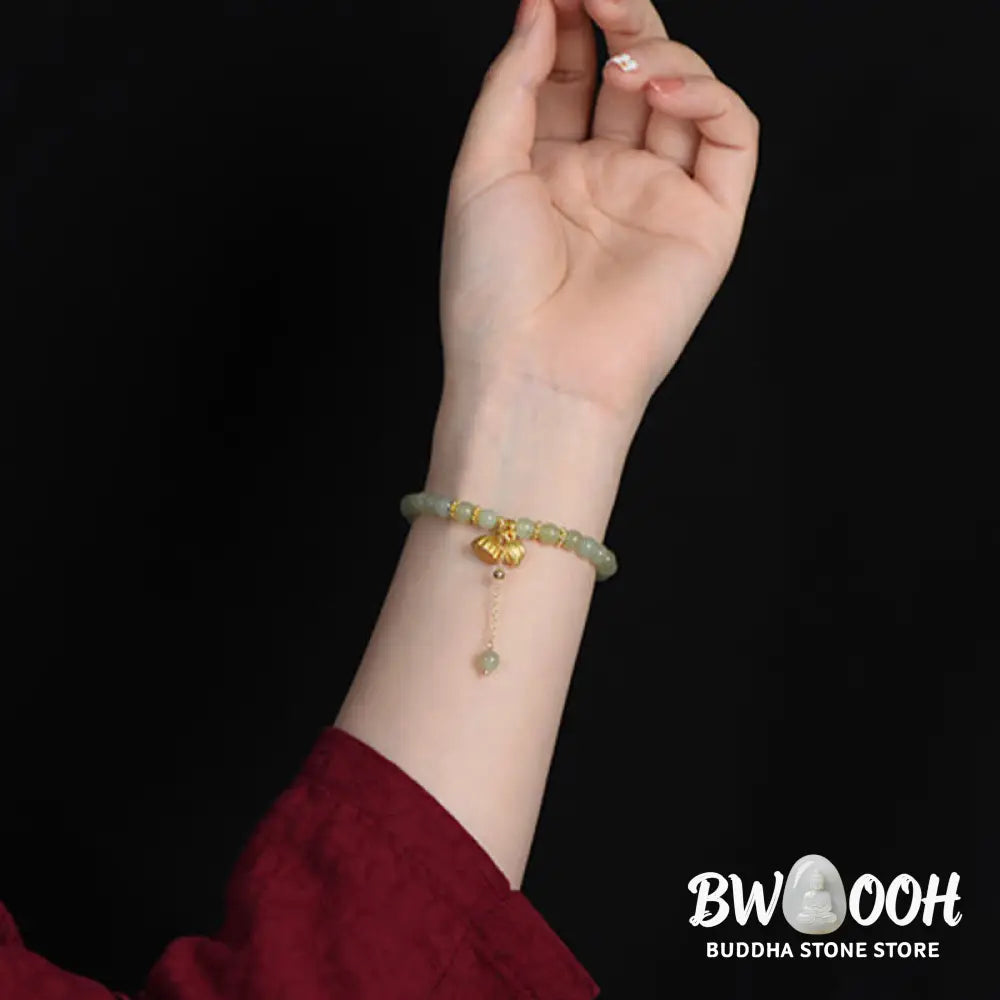 Buddha Stones Natural Hetian Jade Lotus Luck Bracelet - BWOOOH - Hetian Jade(Wrist Circumference:16-17cm) - Bracelet
