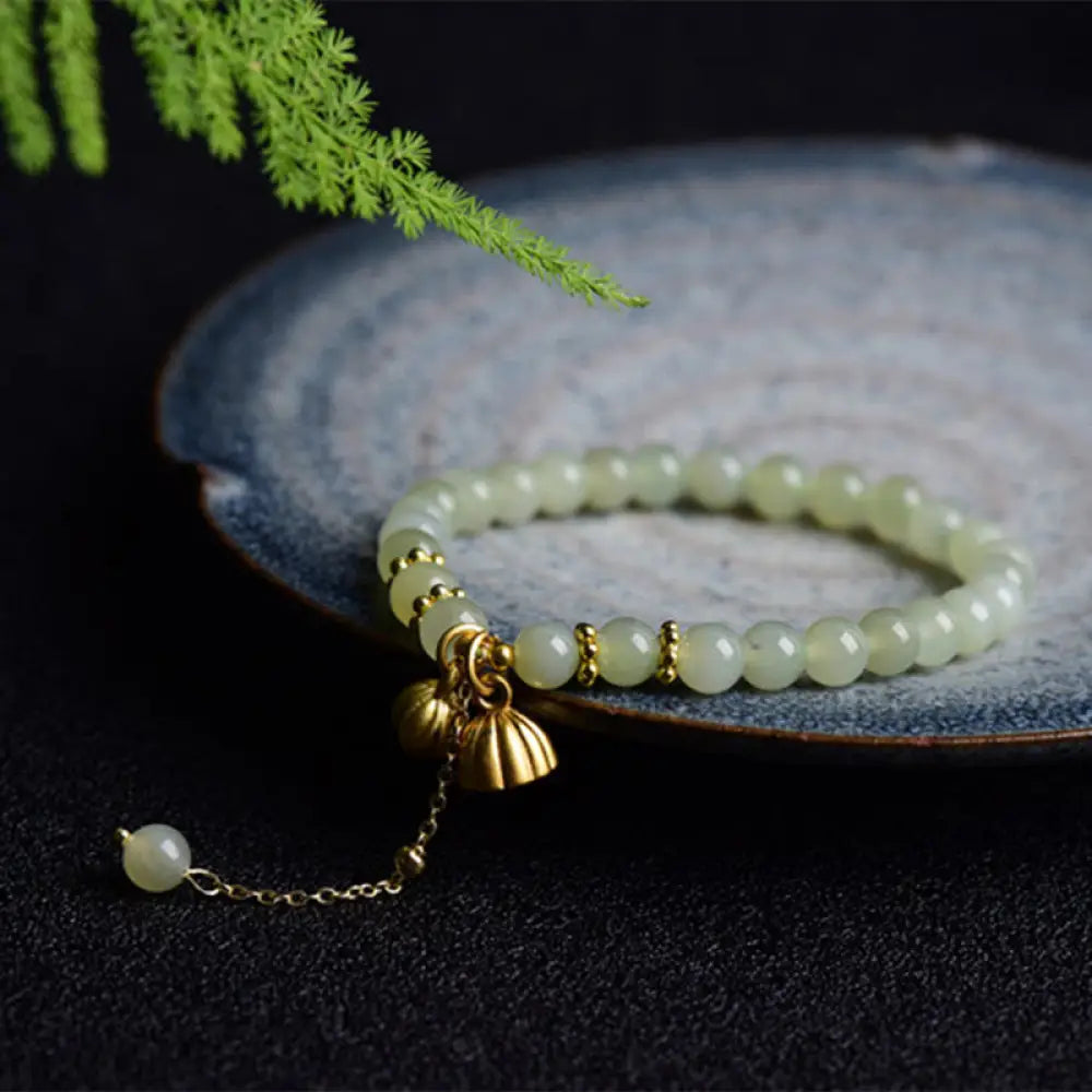 BWOOOH Natural Hetian Jade Lotus Luck Bracelet - BWOOOH - Hetian Jade(Wrist Circumference:16-17cm) - Bracelet