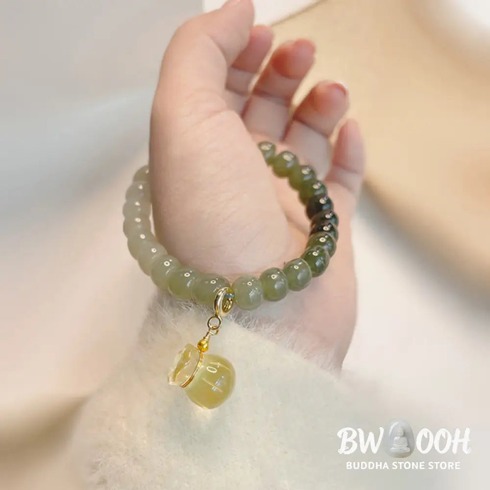 BWOOOH Natural Hetian Jade Money Bag Charm Bead Prosperity Bracelet - Hetian Jade(Prosperity♥Abundance)