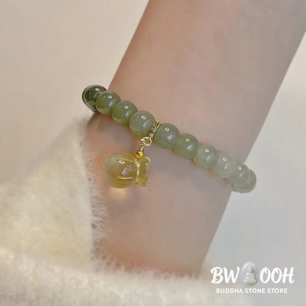 BWOOOH Natural Hetian Jade Money Bag Charm Bead Prosperity Bracelet - Hetian Jade(Prosperity♥Abundance)