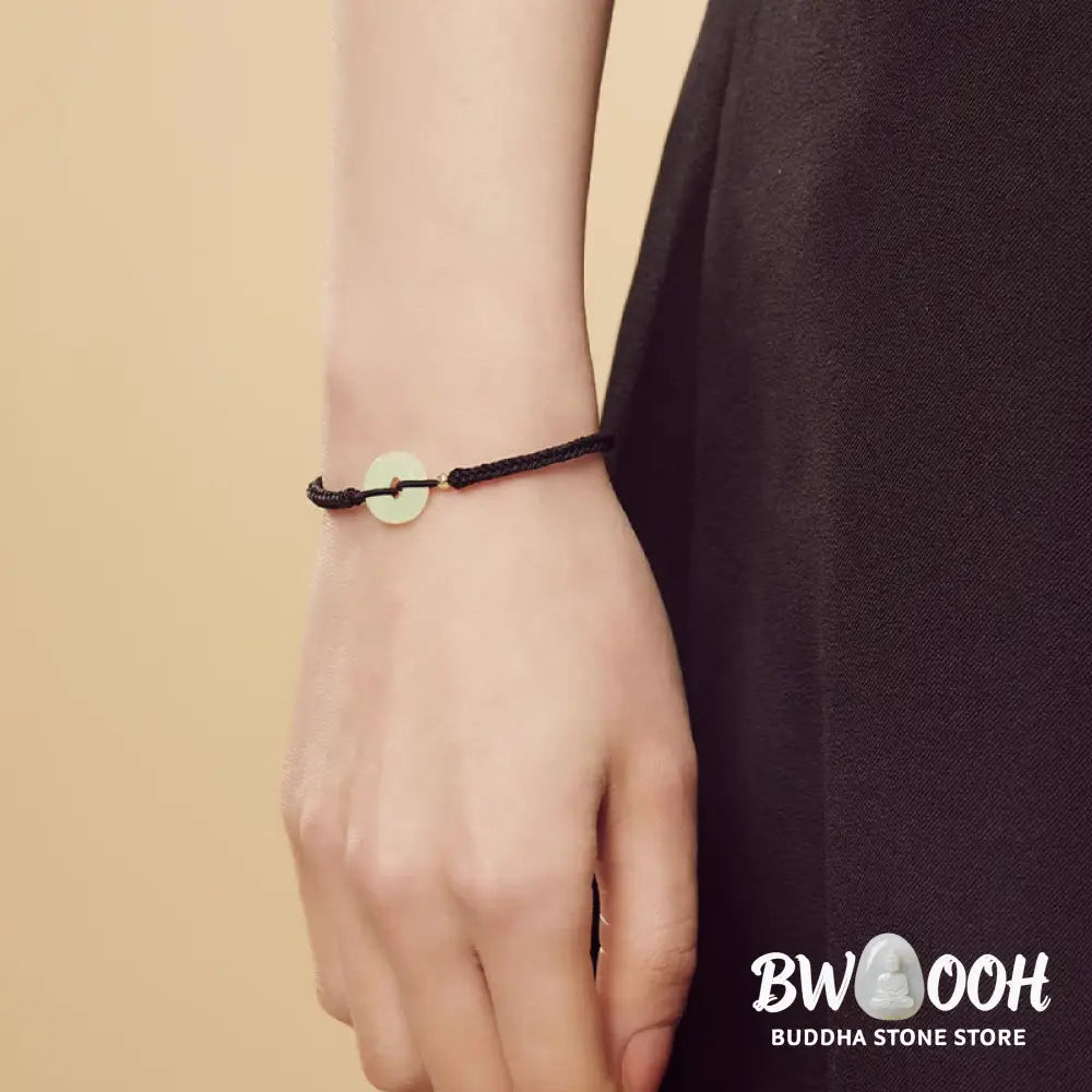Buddha Stones Natural Hetian Jade Peace Buckle Fu Character Protection Luck Braided Bracelet - BWOOOH - Bracelet