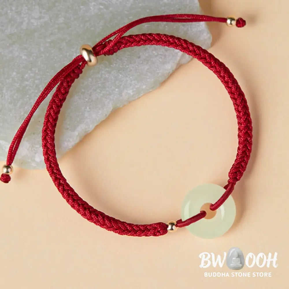Buddha Stones Natural Hetian Jade Peace Buckle Fu Character Protection Luck Braided Bracelet - BWOOOH - Bracelet