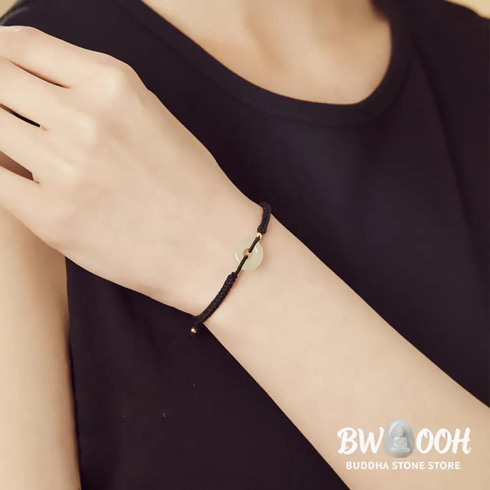 Buddha Stones Natural Hetian Jade Peace Buckle Fu Character Protection Luck Braided Bracelet - BWOOOH - Bracelet