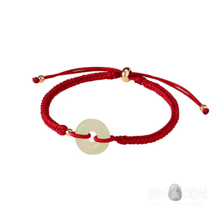 Buddha Stones Natural Hetian Jade Peace Buckle Fu Character Protection Luck Braided Bracelet - BWOOOH - Bracelet