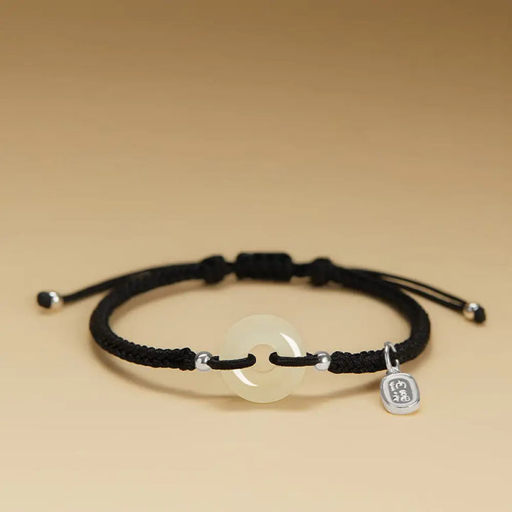 Buddha Stones Natural Hetian Jade Peace Buckle Fu Character Protection Luck Braided Bracelet - BWOOOH - Hetian Jade