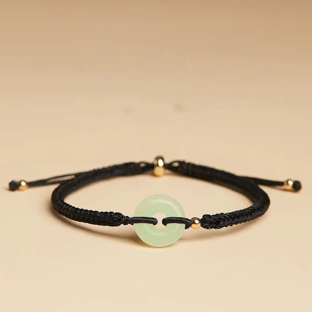 Buddha Stones Natural Hetian Jade Peace Buckle Fu Character Protection Luck Braided Bracelet - BWOOOH - Hetian Jade