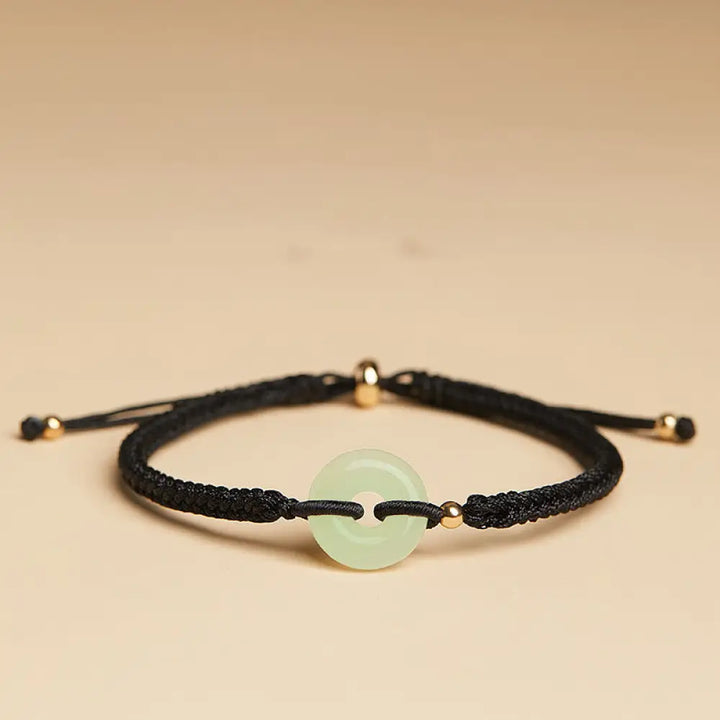 Buddha Stones Natural Hetian Jade Peace Buckle Fu Character Protection Luck Braided Bracelet - BWOOOH - Hetian Jade