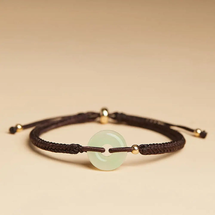 Buddha Stones Natural Hetian Jade Peace Buckle Fu Character Protection Luck Braided Bracelet - BWOOOH - Hetian Jade