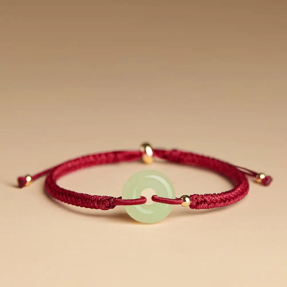 BWOOOH Natural Hetian Jade Peace Buckle Fu Character Protection Luck Braided Bracelet - BWOOOH - Hetian Jade