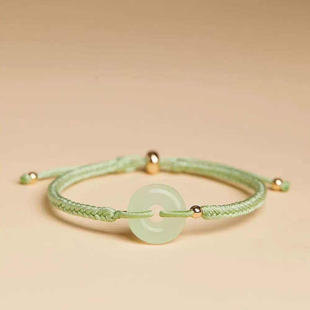 Buddha Stones Natural Hetian Jade Peace Buckle Fu Character Protection Luck Braided Bracelet - BWOOOH - Hetian Jade
