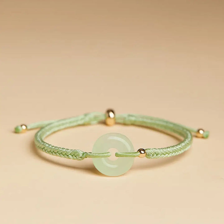 Buddha Stones Natural Hetian Jade Peace Buckle Fu Character Protection Luck Braided Bracelet - BWOOOH - Hetian Jade