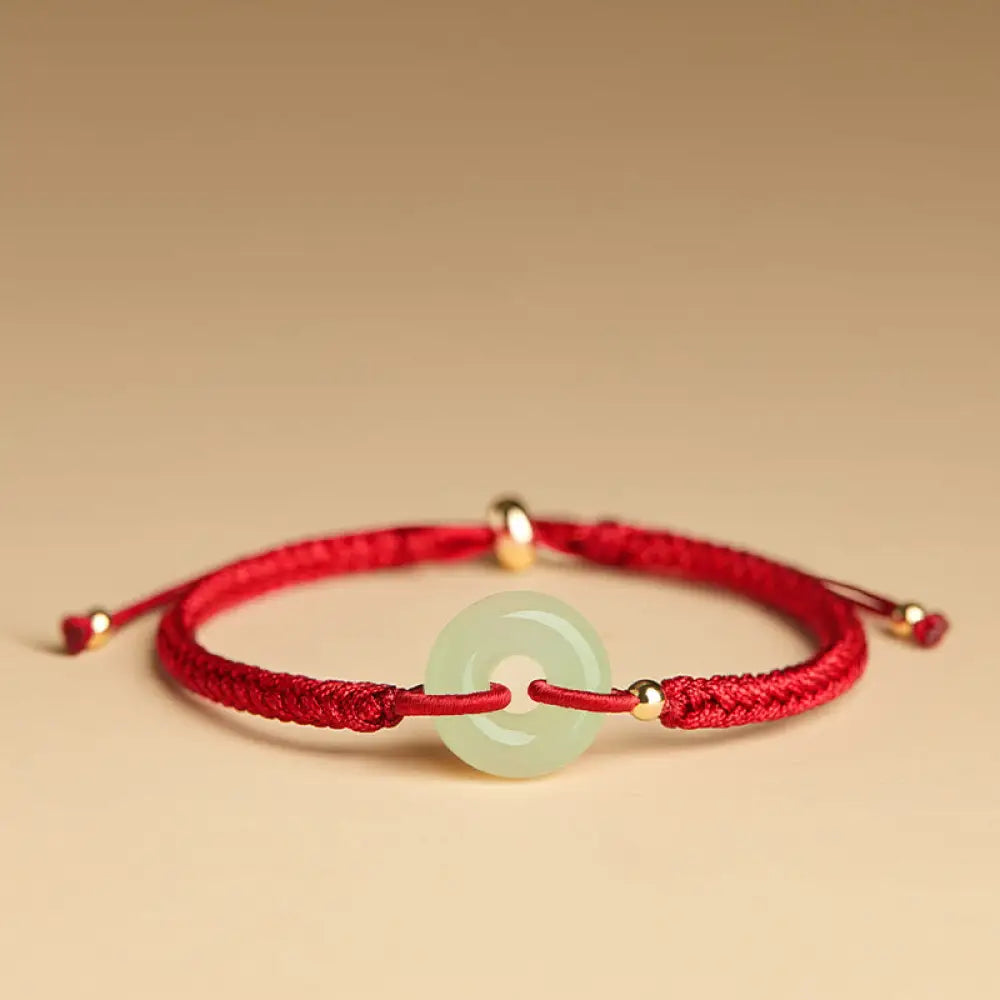 Buddha Stones Natural Hetian Jade Peace Buckle Fu Character Protection Luck Braided Bracelet - BWOOOH - Hetian Jade Red