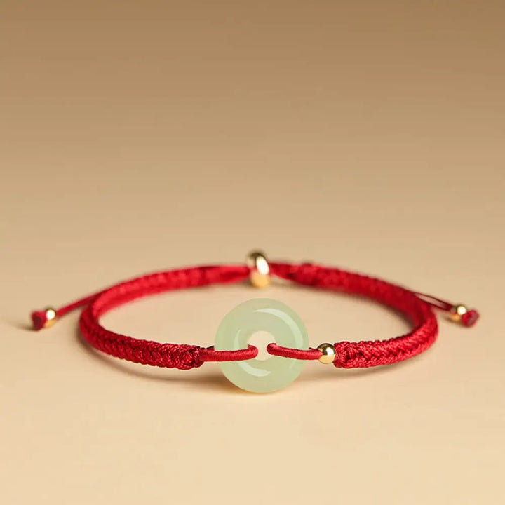 Buddha Stones Natural Hetian Jade Peace Buckle Fu Character Protection Luck Braided Bracelet - BWOOOH - Hetian Jade Red