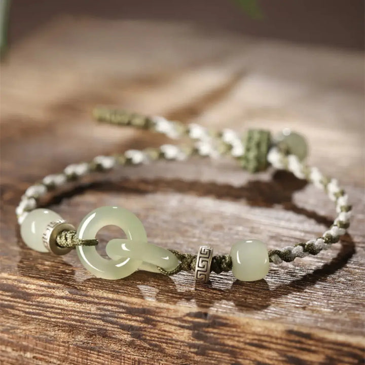 BWOOOH Natural Hetian Jade Peace Buckle Luck Braided Bracelet - BWOOOH - 14cm - Bracelet