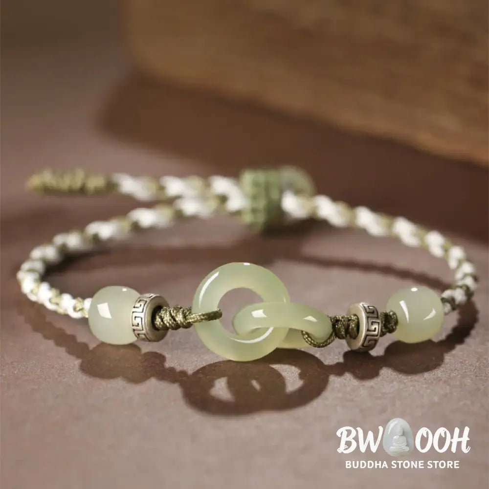 Buddha Stones Natural Hetian Jade Peace Buckle Luck Braided Bracelet - BWOOOH - Bracelet