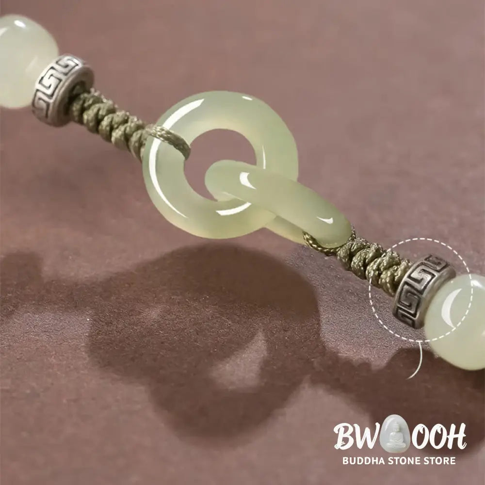 Buddha Stones Natural Hetian Jade Peace Buckle Luck Braided Bracelet - BWOOOH - Bracelet