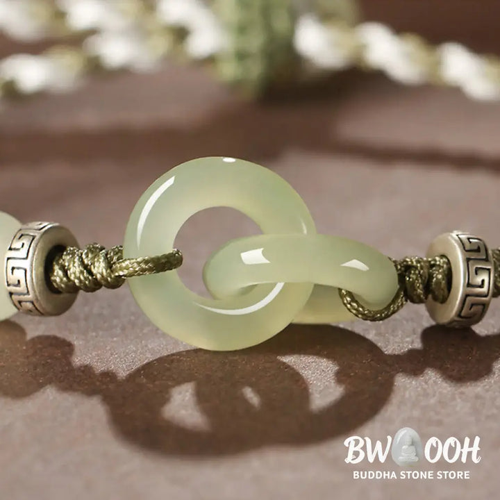 Buddha Stones Natural Hetian Jade Peace Buckle Luck Braided Bracelet - BWOOOH - Bracelet