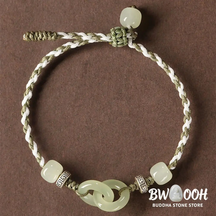 Buddha Stones Natural Hetian Jade Peace Buckle Luck Braided Bracelet - BWOOOH - Bracelet