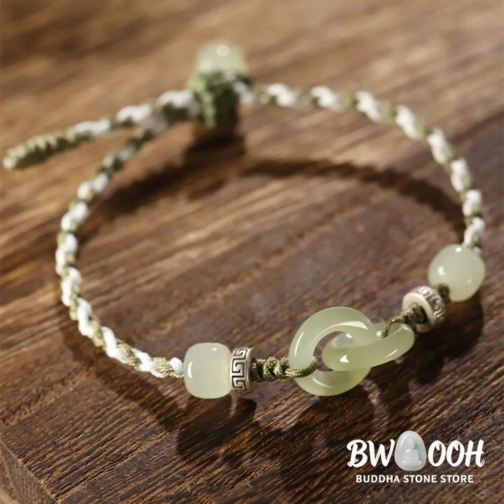 Buddha Stones Natural Hetian Jade Peace Buckle Luck Braided Bracelet - BWOOOH - Bracelet