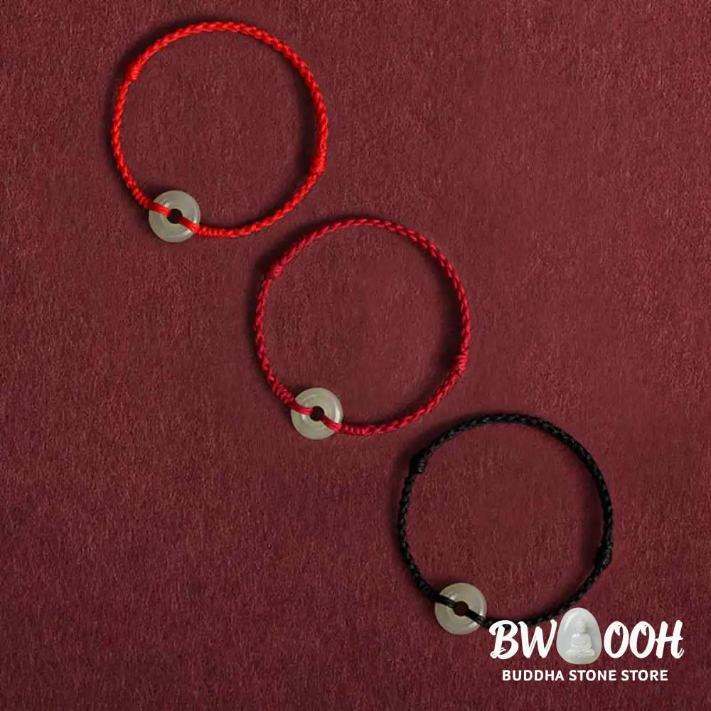 Buddha Stones Natural Hetian Jade Peace Buckle Protection Luck Braided Bracelet Anklet - BWOOOH - Bracelet Anklet