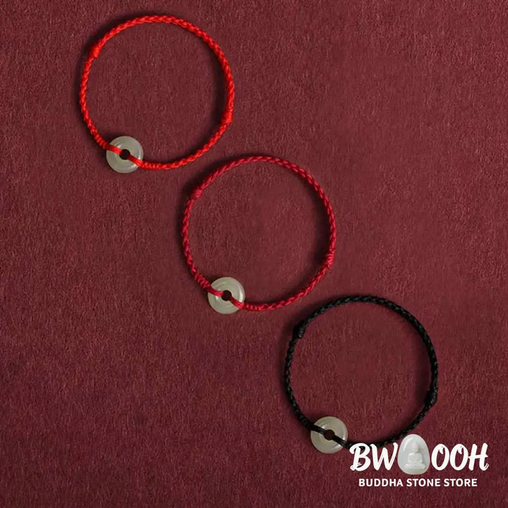 Buddha Stones Natural Hetian Jade Peace Buckle Protection Luck Braided Bracelet Anklet - BWOOOH - Bracelet Anklet