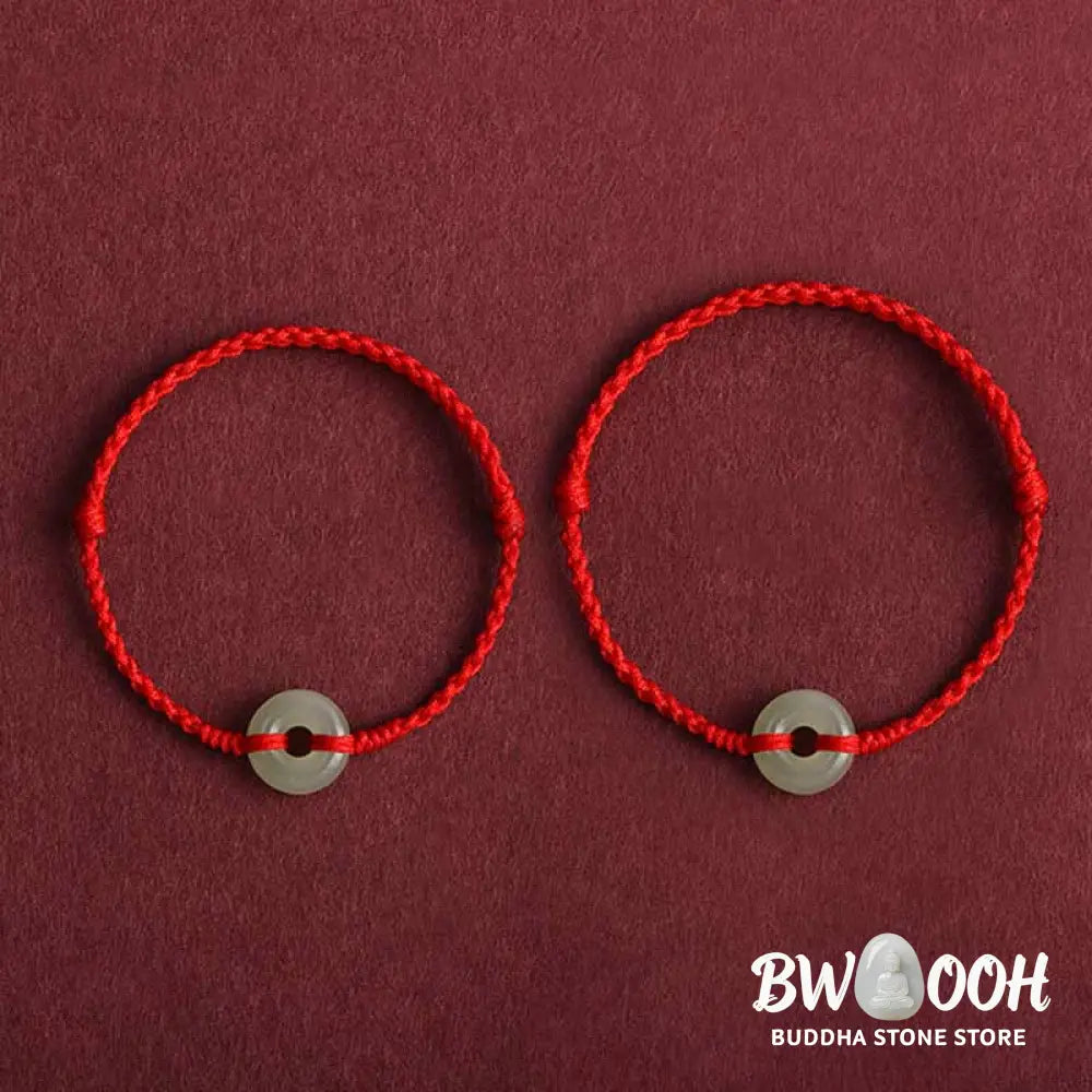 Buddha Stones Natural Hetian Jade Peace Buckle Protection Luck Braided Bracelet Anklet - BWOOOH - Bracelet Anklet