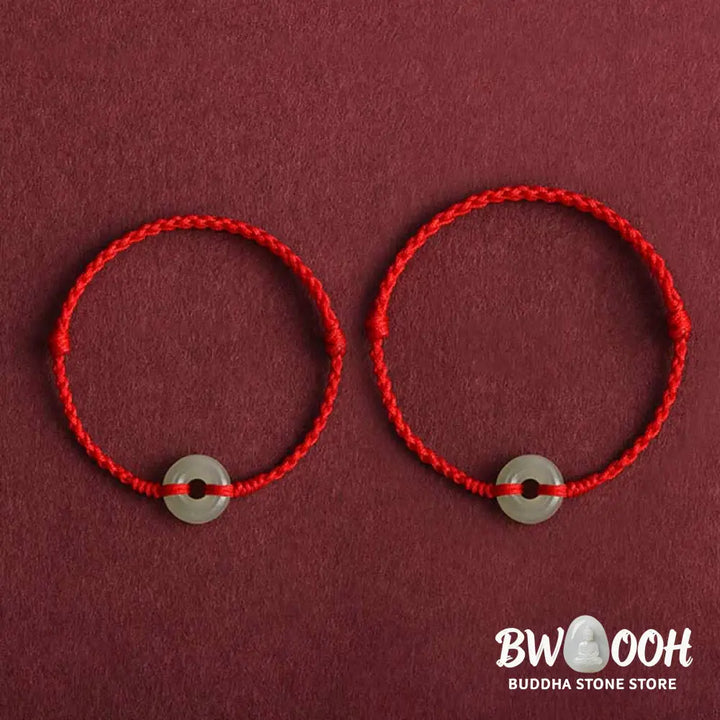 Buddha Stones Natural Hetian Jade Peace Buckle Protection Luck Braided Bracelet Anklet - BWOOOH - Bracelet Anklet
