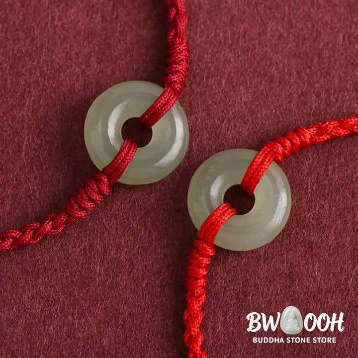 Buddha Stones Natural Hetian Jade Peace Buckle Protection Luck Braided Bracelet Anklet - BWOOOH - Bracelet Anklet