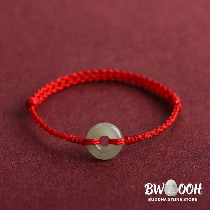 Buddha Stones Natural Hetian Jade Peace Buckle Protection Luck Braided Bracelet Anklet - BWOOOH - Bracelet Anklet