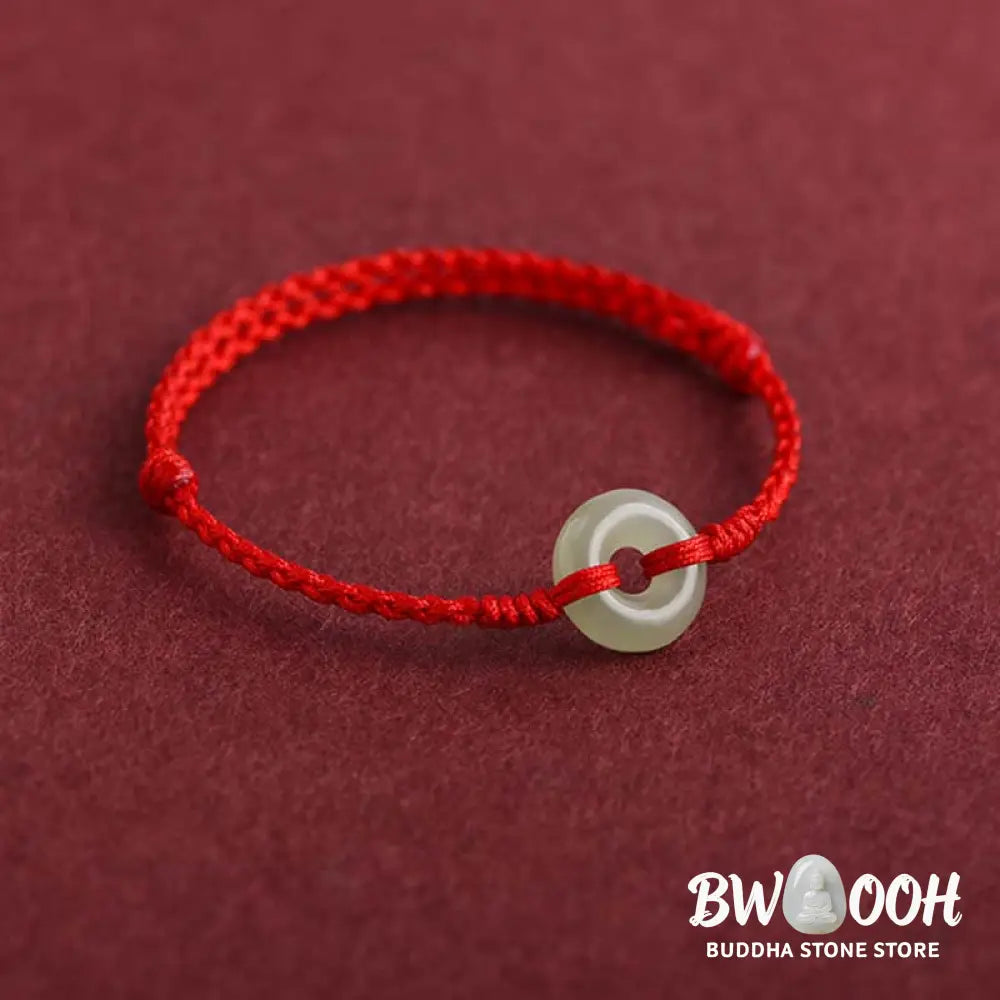 Buddha Stones Natural Hetian Jade Peace Buckle Protection Luck Braided Bracelet Anklet - BWOOOH - Bracelet Anklet