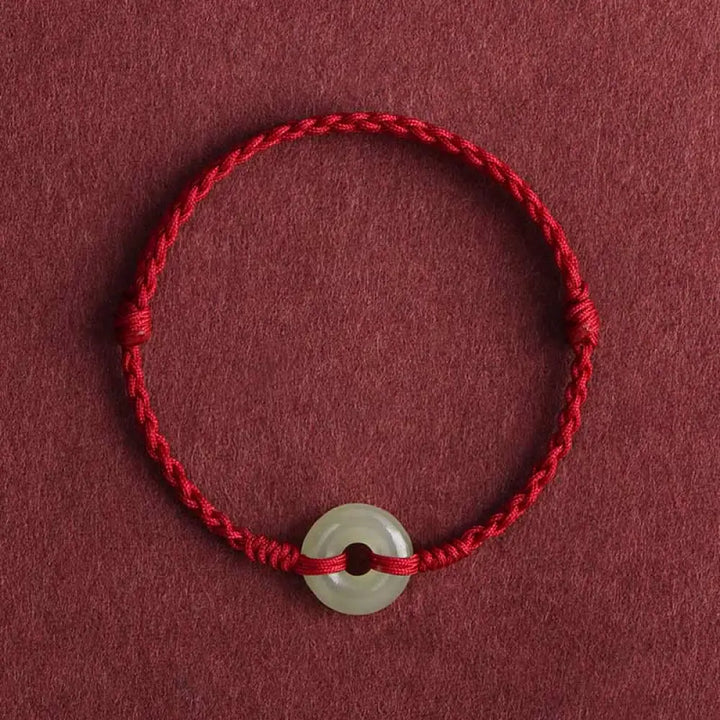 BWOOOH Natural Hetian Jade Peace Buckle Protection Luck Braided Bracelet Anklet - BWOOOH - Dark Red Rope