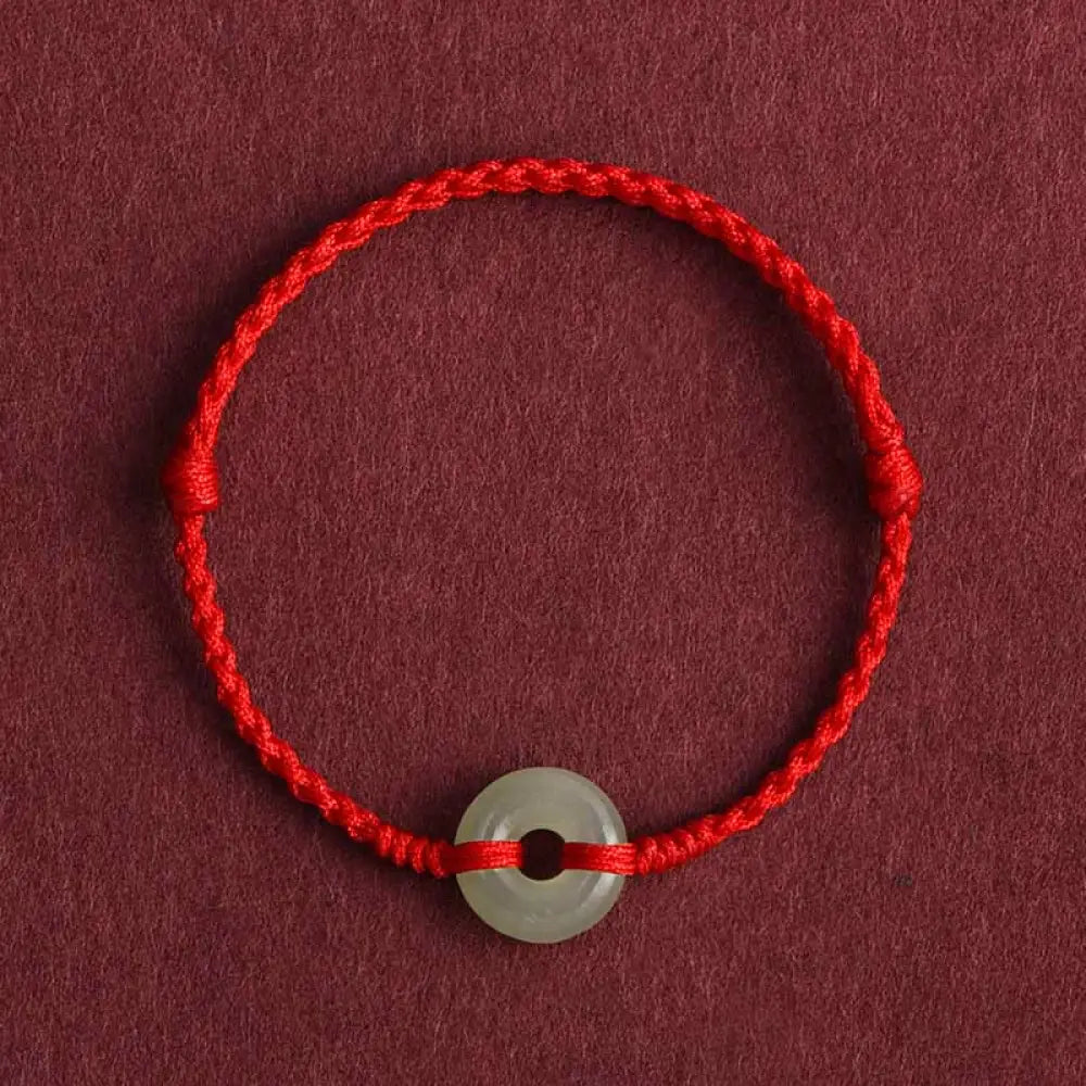 Buddha Stones Natural Hetian Jade Peace Buckle Protection Luck Braided Bracelet Anklet - BWOOOH - Red Rope