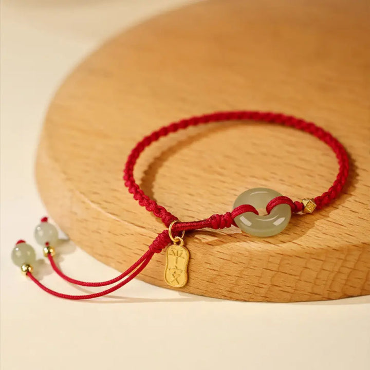 BWOOOH Natural Hetian Jade Peace Buckle Red String Luck Braided Bracelet - BWOOOH - Hetian Jade Peace Buckle