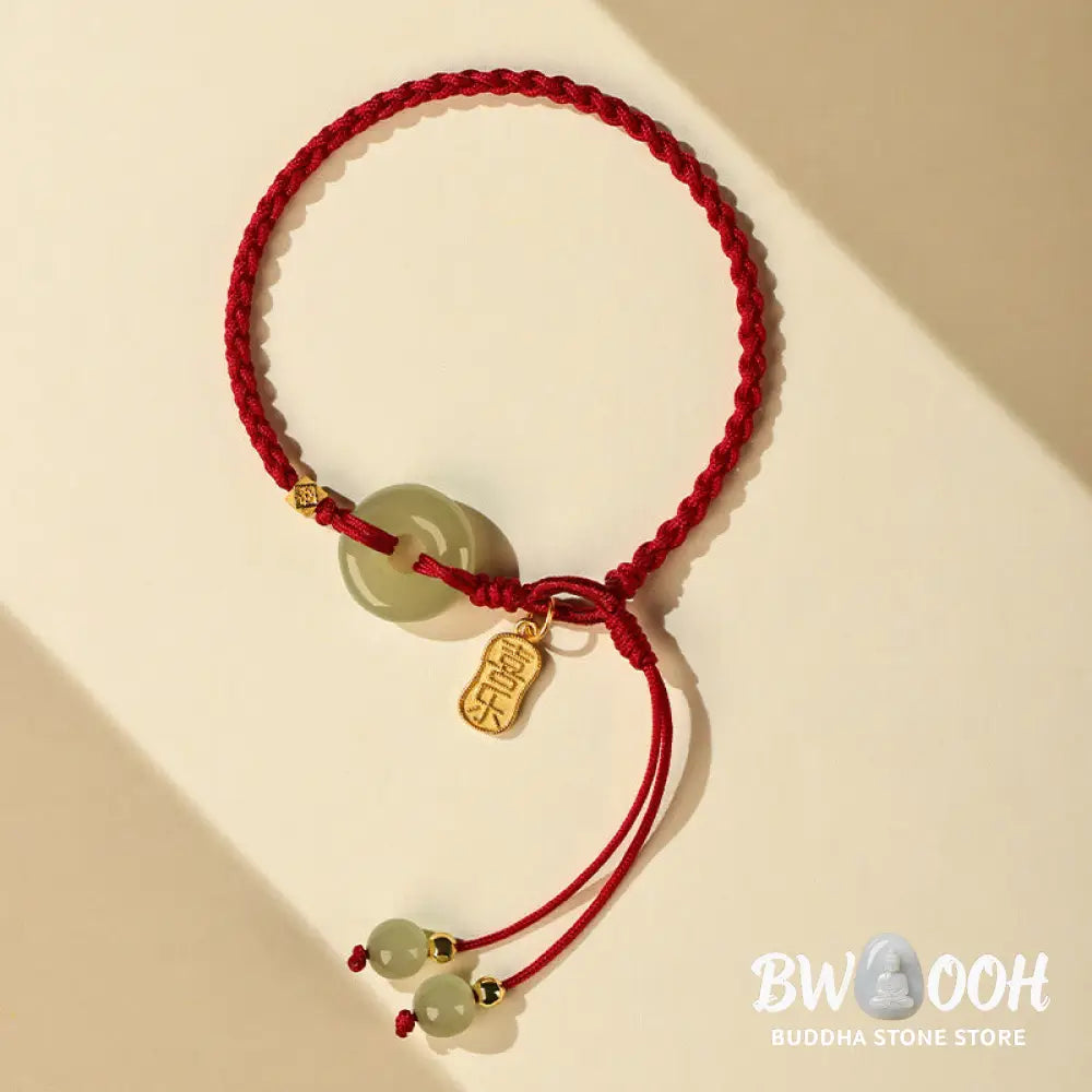 Buddha Stones Natural Hetian Jade Peace Buckle Red String Luck Braided Bracelet - BWOOOH - Hetian Jade Peace Buckle