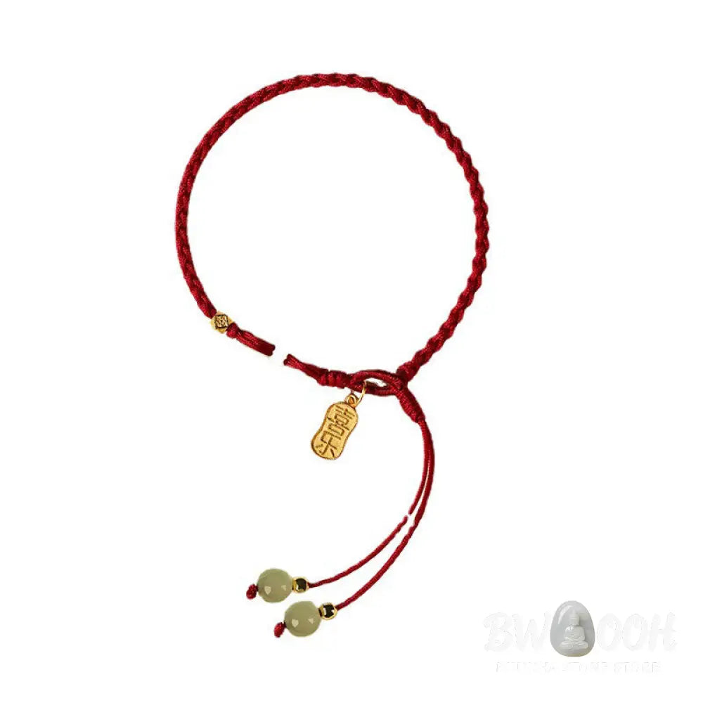 Buddha Stones Natural Hetian Jade Peace Buckle Red String Luck Braided Bracelet - BWOOOH - Hetian Jade Peace Buckle