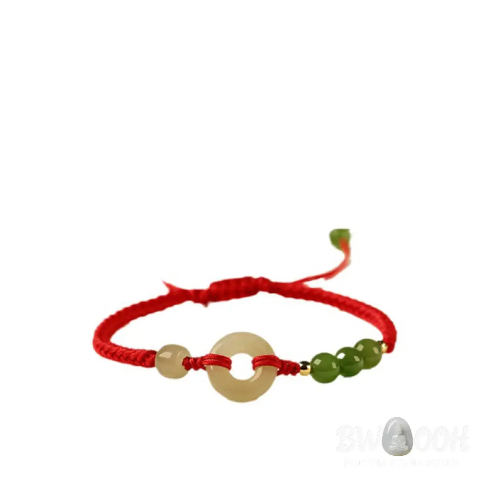 Buddha Stones Natural Hetian Jade Peace Buckle Red String Protection Luck Bracelet - BWOOOH - Bracelet