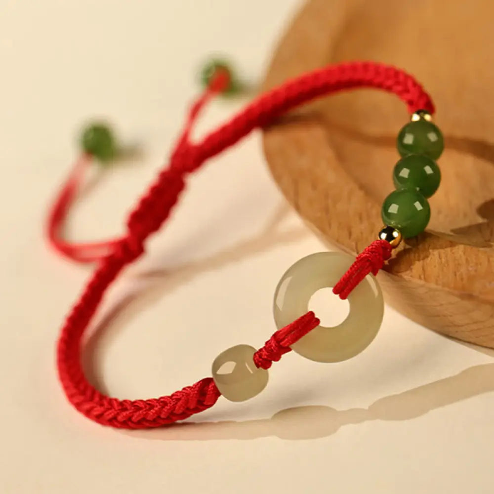 BWOOOH Natural Hetian Jade Peace Buckle Red String Protection Luck Bracelet - BWOOOH - Red Rope(Wrist