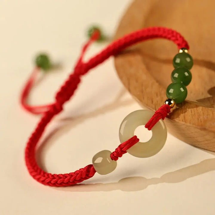 BWOOOH Natural Hetian Jade Peace Buckle Red String Protection Luck Bracelet - BWOOOH - Red Rope(Wrist