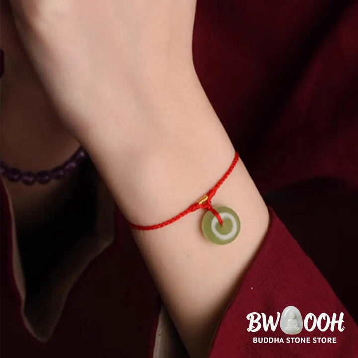 Buddha Stones Natural Hetian Jade Peace Buckle String Abundance Bracelet Anklet - Bracelet